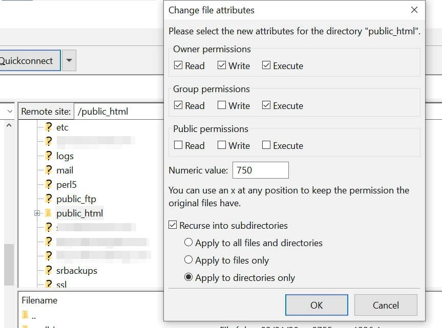 FileZilla - Change attributes