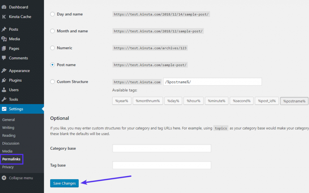 WP Settings - Permalinks