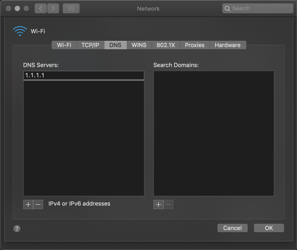 Mac - Wi-Fi DNS Settings