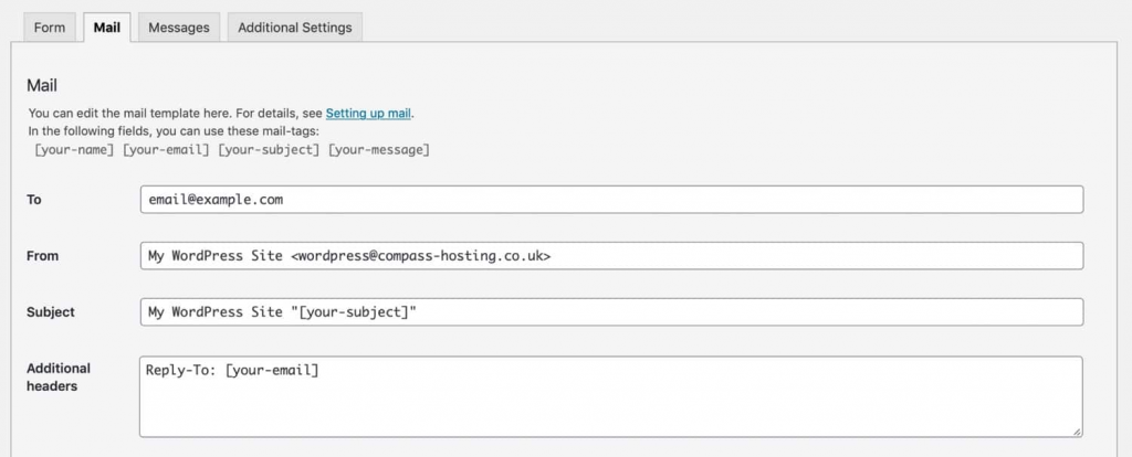 Contact Form 7 WordPress plugin - Mail Settings