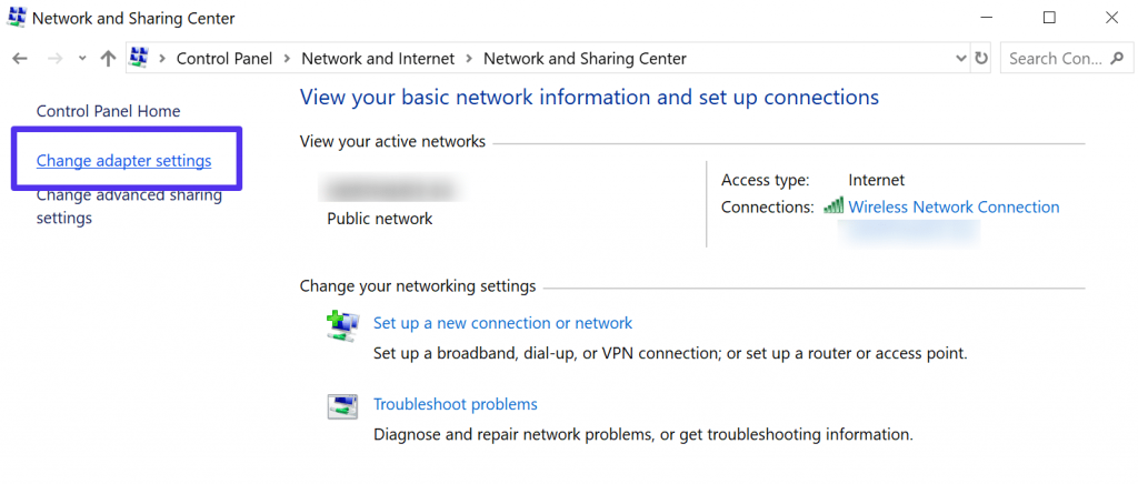 Windows - Network and Sharing Center