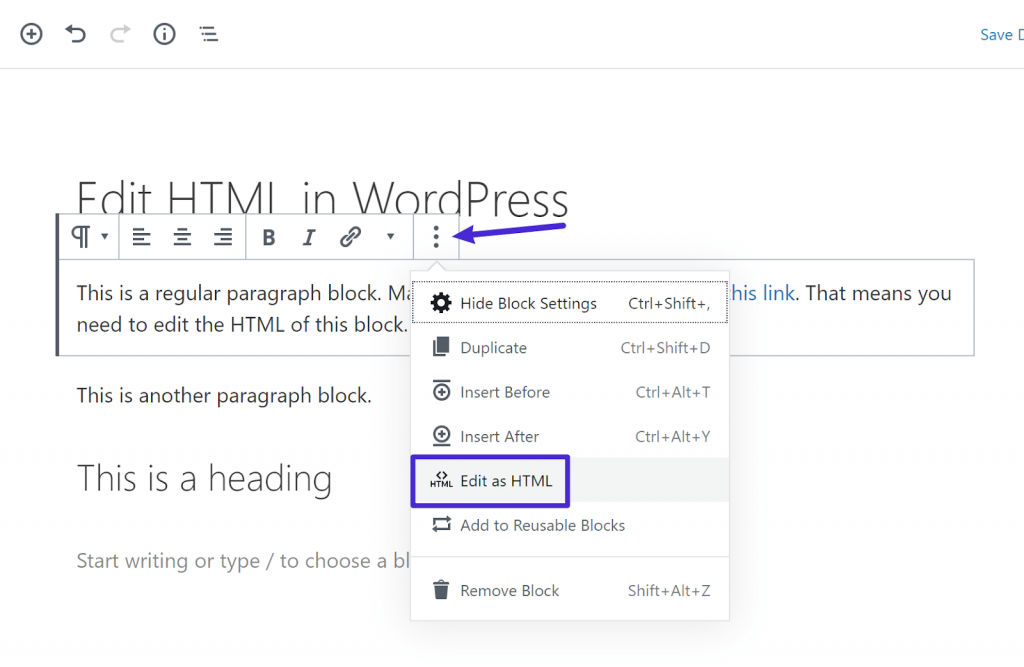 Edit as HTML Option in the WordPress Editor