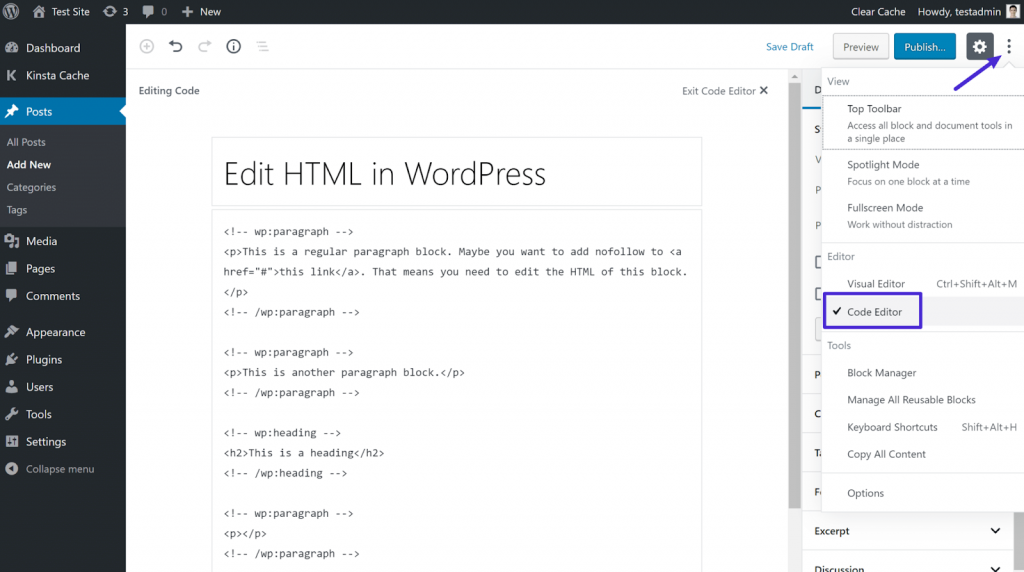 Code Editor in WordPress