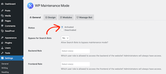 Status radio buttons